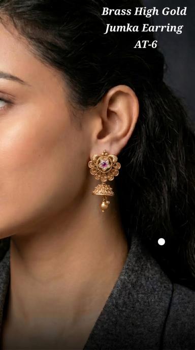 Brass high gold jumka earring AT 6 Affordable artificial jewelry sets